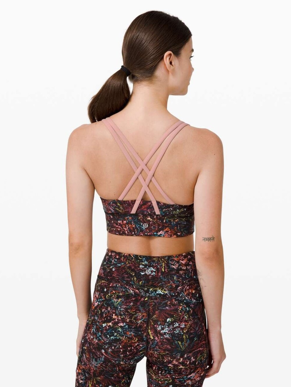 Lululemon Energy Bra Long Line - Foliage Overlay Multi/Pink Pastel - Size 8